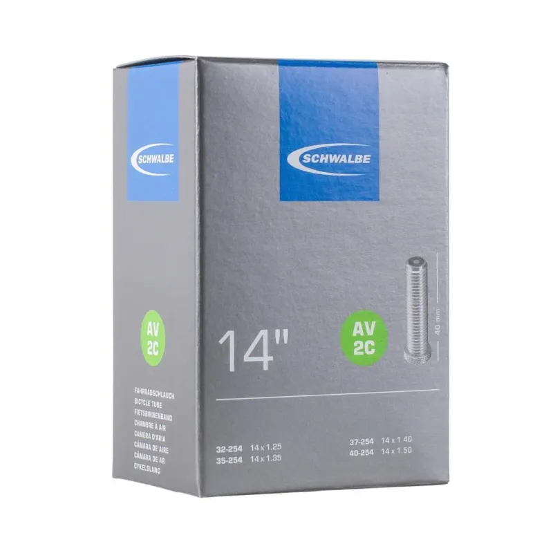 Letzte Chance Schwalbe Fahrradschlauch AV2C 14" (32-254 bis 40-254), Autoventil 40 mm, für 14-Zoll-Reifen, EAN 4026495906159