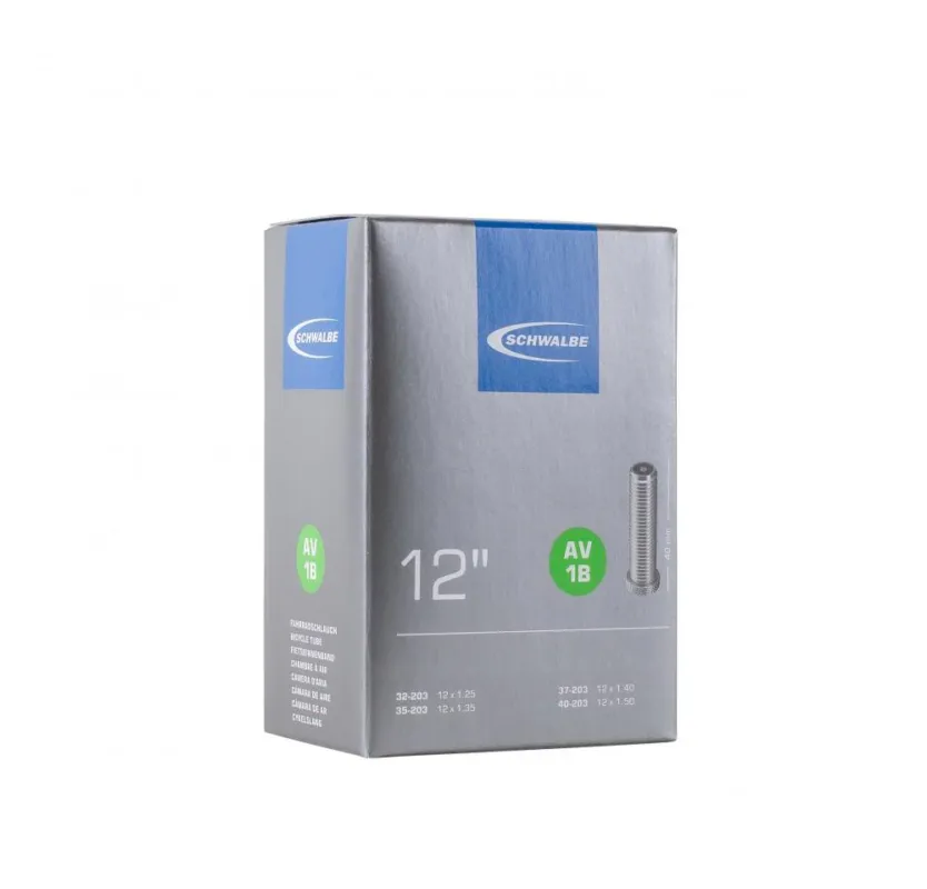 Schwalbe AV1B Fahrradschlauch 12" (32/40-203) mit Autoventil 40mm, passend für Kinderfahrräder, langlebig, luftdruckstabil und aus hochwertigem Butyl für maximale Dichtigkeit Abverkauf