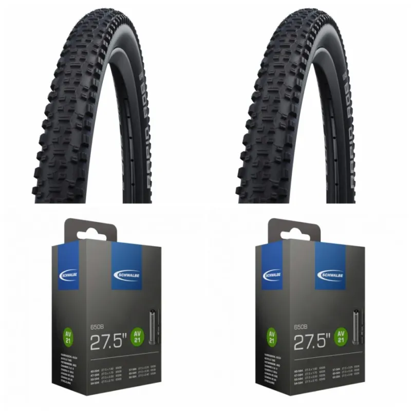 Bestseller Schwalbe Rapid Rob 27,5x2,25" MTB-Reifen mit K-Guard Pannenschutz, 2er-Set inkl. 2x AV21 Schläuche mit Autoventil, ETRTO 57-584, ideal für Cross Country und Einsteiger