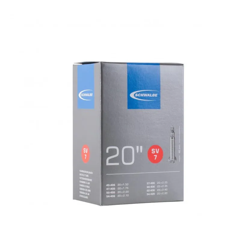 Schwalbe SV7 Fahrradschlauch 20" (ETRTO 40/62-406/428), Sclaverandventil 40 mm, für Reifenbreite 1,50"-2,50", hohe Luftdruckstabilität und Zuverlässigkeit Rabatt