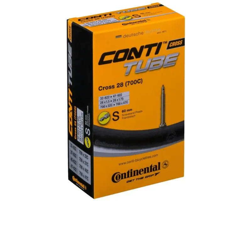 Zertifiziert Continental Cross 28" Fahrradschlauch, passend für Reifengrößen 32-622 bis 47-622 (700x32C bis 700x47C), mit 60 mm Sclaverand-Ventil, ideal für Cross- und Gravelbikes