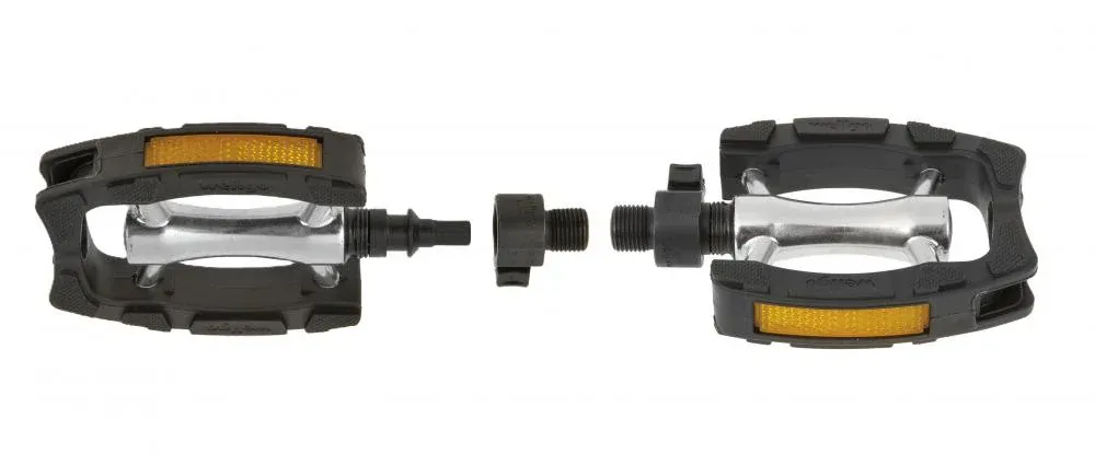 Expressversand Wellgo Clip-On Anti-Rutschpedal 80 × 93 mm, Aluminium-Körper mit CrMo-Achse, schwarzer Kunststoff-Käfig, StVZO-Reflektoren, sekundenschnell abnehmbar QR-System, 1 Paar