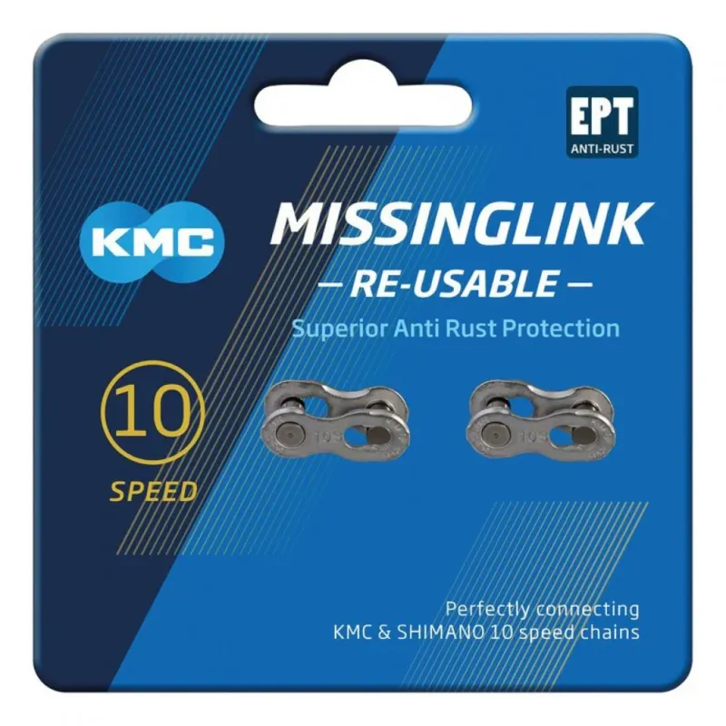 KMC CL-559RS EPT MissingLink 10-fach Kettenverschluss, silber, wiederverwendbar, kompatibel mit KMC und Shimano 10-fach Ketten, EcoProTeQ Beschichtung für erhöhten Rostschutz, 2 Stück Nur Für Kurze Zeit