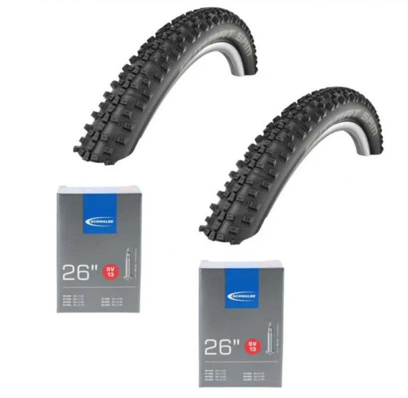 Kostenloser Rückversand 2x Schwalbe Drahtreifen SMART SAM 26x2.25 + 2x Schwalbe Schlauch SV13