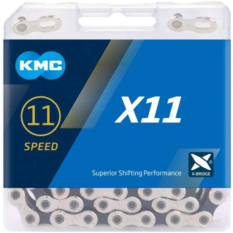 Top-Preis KMC X11 11-fach Fahrradkette, 114 Glieder, silber/schwarz, halb vernickelt, inklusive Missing Link, kompatibel mit Shimano, SRAM und Campagnolo