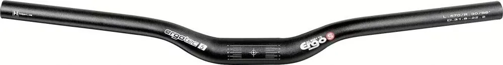 Abverkauf ergotec Lenker Ergo Series - 31 - 31.8 mm - 8 Millimeter Klemmung - 620 Millimeter Breite - 30 Millimeter Rise - AL 6061 T6 - Safety Level 5 - schwarz