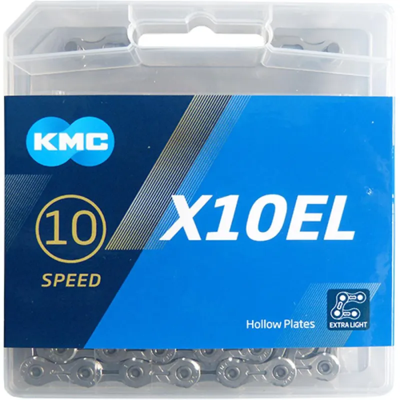 Ausverkauf KMC X10EL 10-fach Fahrradkette, 114 Glieder, silber, vernickelt, 262g, kompatibel mit Shimano, SRAM, Campagnolo, inkl. MissingLink