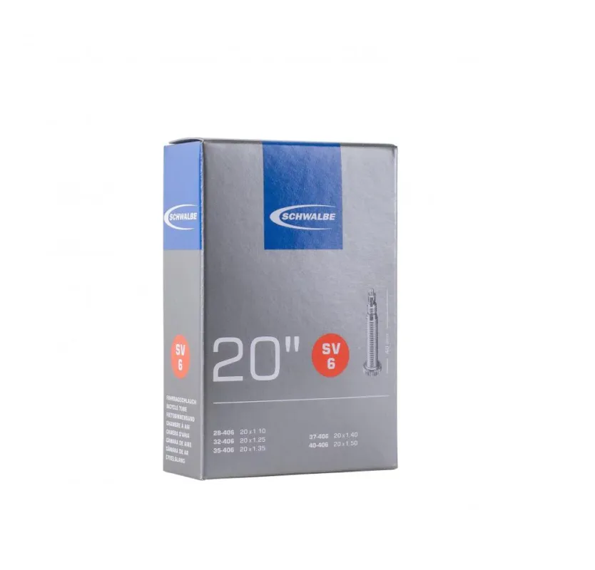 Schwalbe SV6 Schlauch 20x1.10-1.50" (28/40-406) - 20 Zoll, SV-Ventil 40 mm, Butyl, hohe Luftdruckstabilität Sichere Zahlung