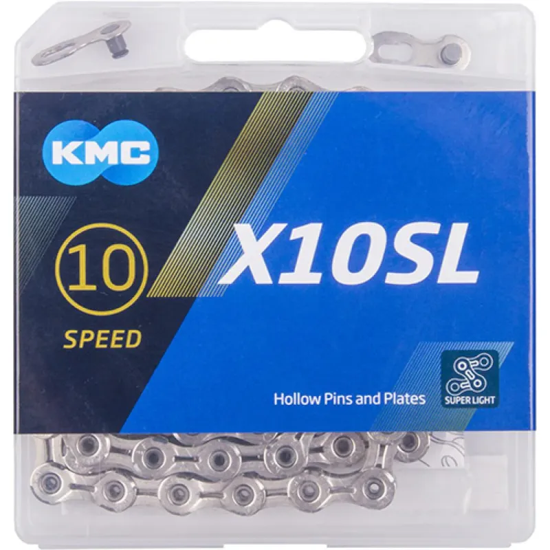 Expressversand KMC X10SL 10-fach Fahrradkette, 114 Glieder, vernickelt, 253g, kompatibel mit Shimano, SRAM, Campagnolo, für MTB, Rennrad, Trekking