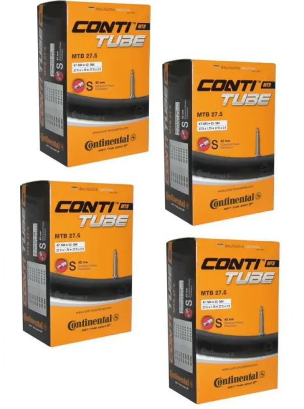 Finale Aktion Continental 4er Set Conti Tube MTB 27.5" Fahrradschläuche, 27.5x1.75-2.40, Sclaverandventil 42mm, für 47-62mm Reifenbreite, langlebig und pannensicher