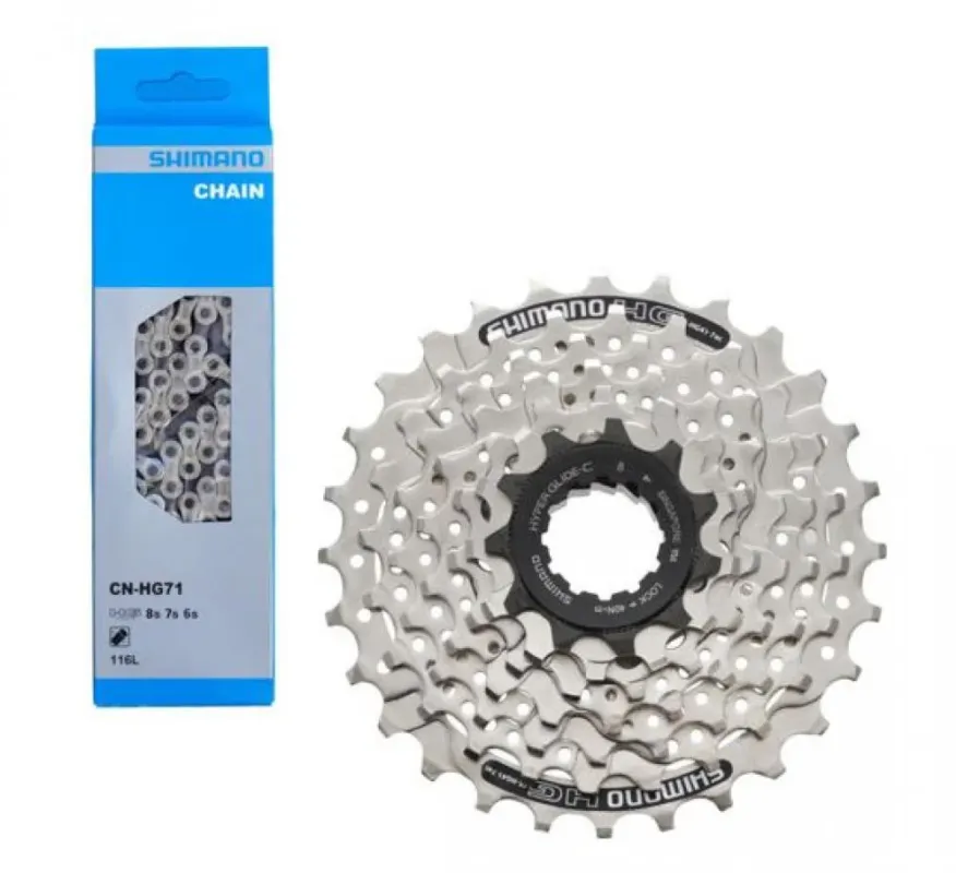 Neuheit Shimano Antriebsset: Kassette ACERA CS-HG41 7-fach 11-28 Zähne + Kette CN-HG71 6/7/8-fach 116 Glieder, ideal für MTB und Road, langlebig und präzise Schaltperformance
