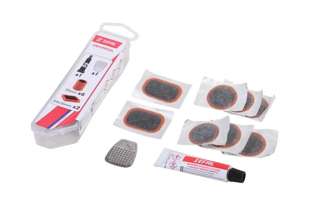 Zéfal Universal+ Fahrrad-Reparaturset: 8 Flicken, 5g Kleber, 2 Reifenheber, Stahlkratzer Kompaktes Flickzeug für schnelle Schlauchreparaturen unterwegs Top-Seller