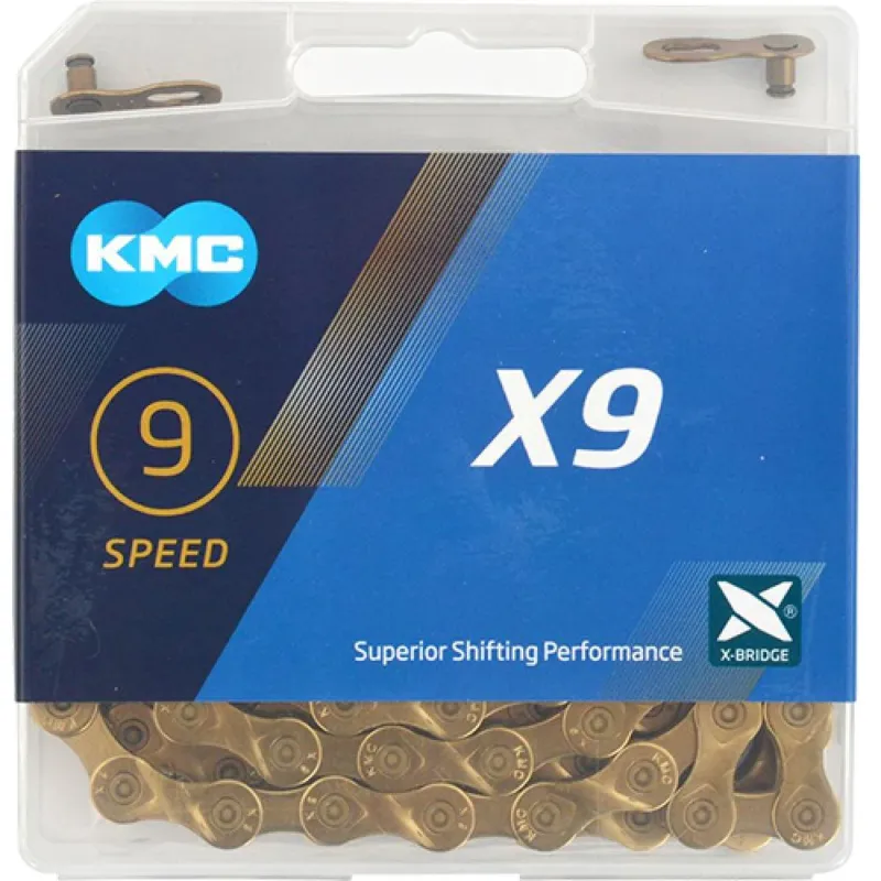 Garantierte Lieferung KMC X9 Ti-N 9s Kette 114 Glieder gold - moderne Ausführung für 9-fach Antriebe