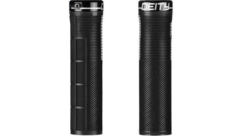 Deity Knuckleduster Grips Black - MTB-Lenkergriffe 132 × 32 mm mit TRC-Gummimischung, Chevron-Ripples & Lock-On Clamp Highlight