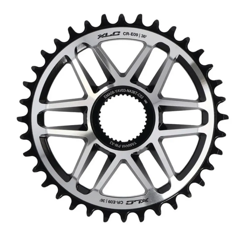Begrenztes Angebot XLC CR-E09 E-Bike Kettenblatt Yamaha PW-X3 Direct-Mount 36 Zähne CNC-Alu 53 mm Chainline schwarz/silber