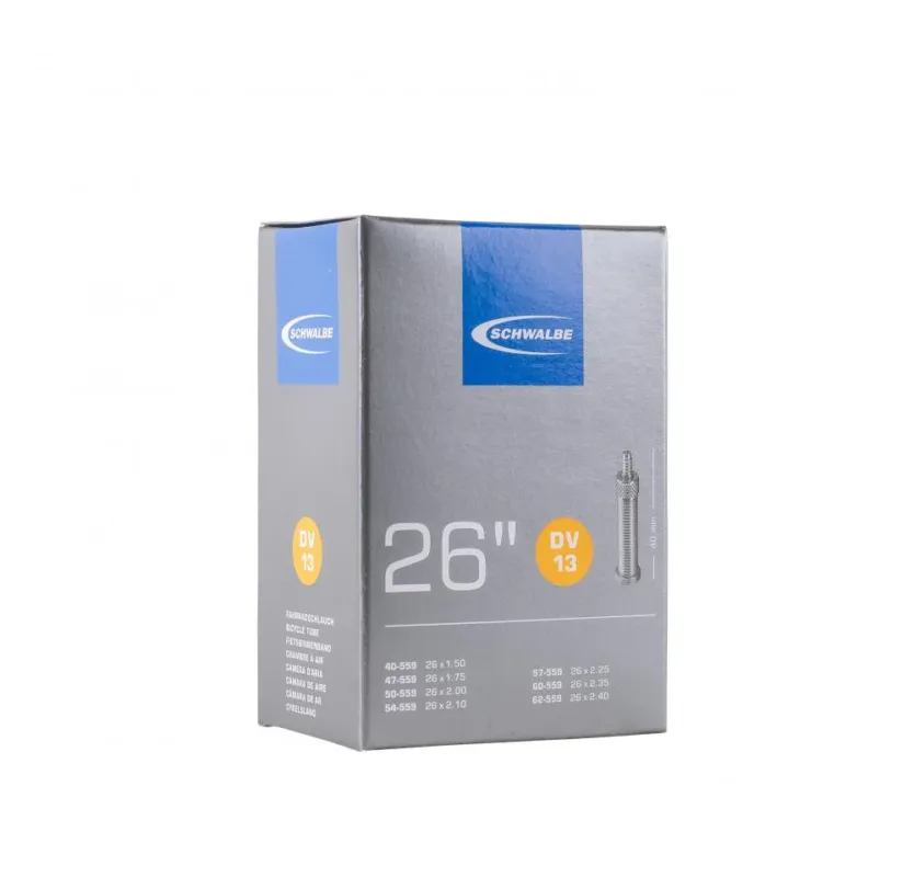Sonderangebot Schwalbe Fahrradschlauch DV13, 26x1.50-2.40" (40/62-559), MTB, Dunlop-Ventil 40mm, robust, pannensicher, leicht, ideal für breite Reifen