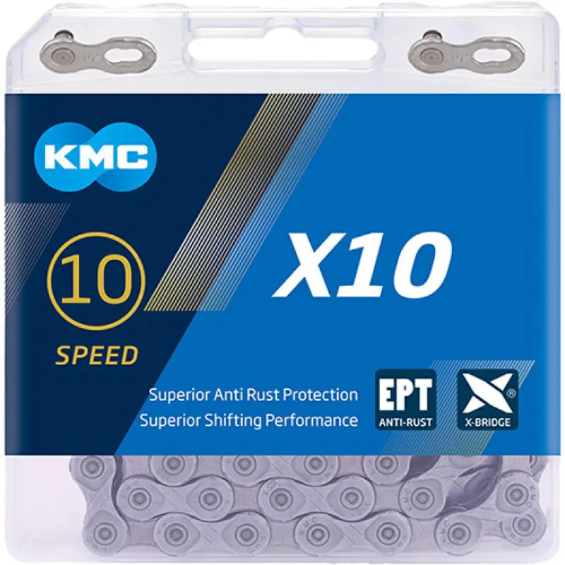 KMC X10 EPT 10-fach Kette 114 Glieder silber - langlebige korrosionsarme Fahrradkette Top-Preis