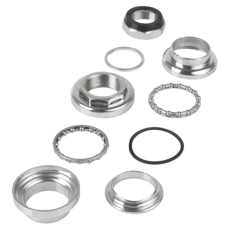 Neu Messingschlager Steuersatz 1" Gewinde Stahl verchromt - EC30/25,4 oben EC30/27 unten, außenliegende Kugellager, Ko 27 mm, silber