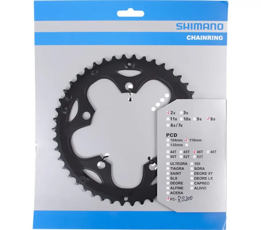 Markenprodukt SHIMANO Kettenblatt FC-RS200 46 Zähne - effiziente Übersetzung für Rennrad und Fitnessbike