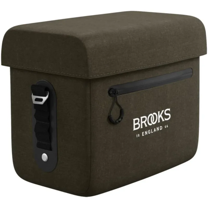 Kostenloser Rückversand BROOKS Scape Handlebar Case Mud Green - wasserdichte Lenkertasche 8 Liter aus 600D Polyester mit Hypalon-Details - 650 g leicht, 260x170x225 mm