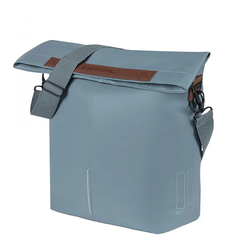 Basil City Fahrradshopper MIK Hooks 14â16 Liter - wasserabweisend mit Magnet-Faltverschluss - Innenfach mit Reißverschluss veganer Ledergriff LED-Befestigung graphitblau - Fahrradtasche - CityTasche Sonderaktion