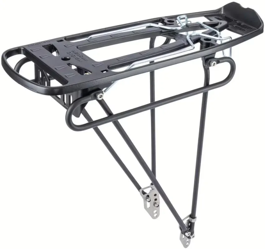 Pletscher Gepäckträger Mercur System 26-28 Zoll - verstellbarer Aluminium-Gepäckträger mit 3-Punkt-Taschenaufnahme, Federklappe, Edelstahlplatten, Pumpenhalter, schwarz, bis 25 kg Tragkraft Nur Heute