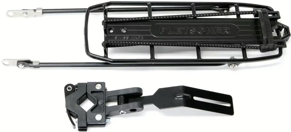Heißes Angebot Pletscher Hinterrad-Gepäckträger Quick-Rack Suspension, 26-28", schwarz, 10 kg Traglast, für Befestigung an Ausfallende & Sattelstütze