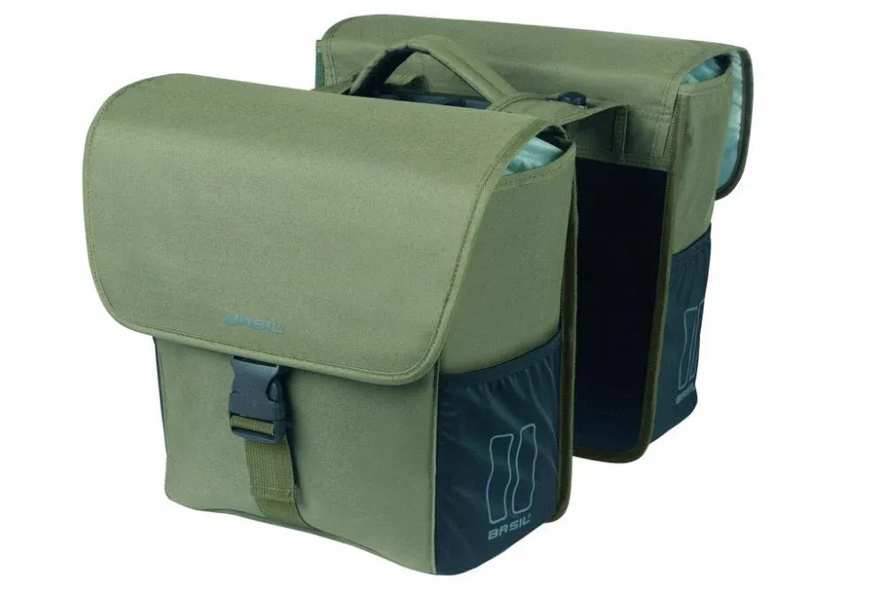 Basil GO MIK Doppelpacktasche - 32 Liter Gepäckträgertasche, 14x27x31 cm, dunkelgrün - inkl. MIK-Adapterplatte, reflektierend Neu Im Sortiment