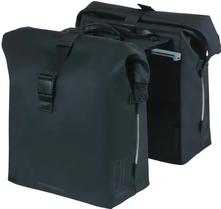 Ausverkauf BASIL SoHo Nordlicht MIK 2.0 Doppeltasche - 41 Liter wasserdicht (IPX3) mit LED - Doppelpacktasche - MIK-Adapterplatte Rollverschluss & Druckknöpfen