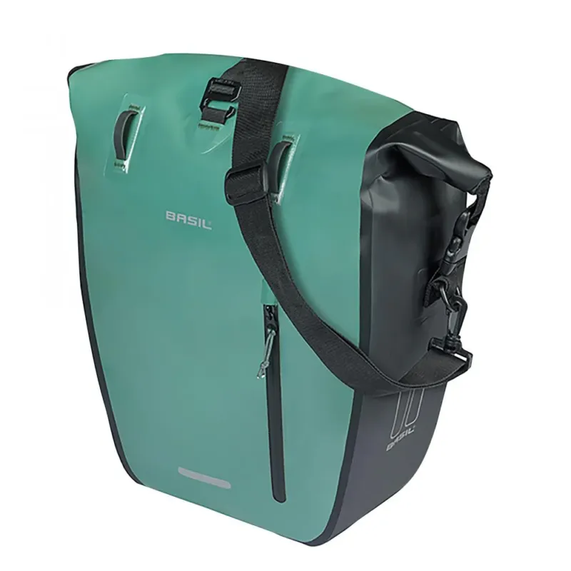 Basil Einzeltasche Rivo L silbergrün/schwarz 25-31L - wasserdichte Fahrradtasche mit MIK Hooks, praktische Fächer, abnehmbar Finale Aktion