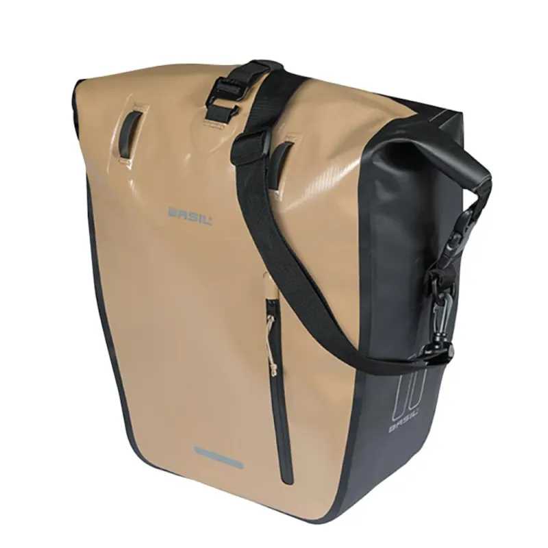 Basil Fahrradtasche Rivo L Einzeltasche 25-31L sand/schwarz, wasserdicht, mit MIK Hooks, große Gepäckträgertasche Beliebt