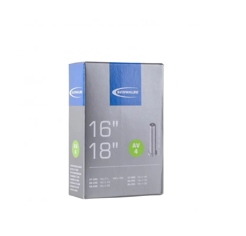 Schwalbe Schlauch AV4 16/18x1 1/8-1 3/8 Zoll 28/37-340/355 AV 40mm 16-18Zoll Autoventil | Schraderventil Must-Have