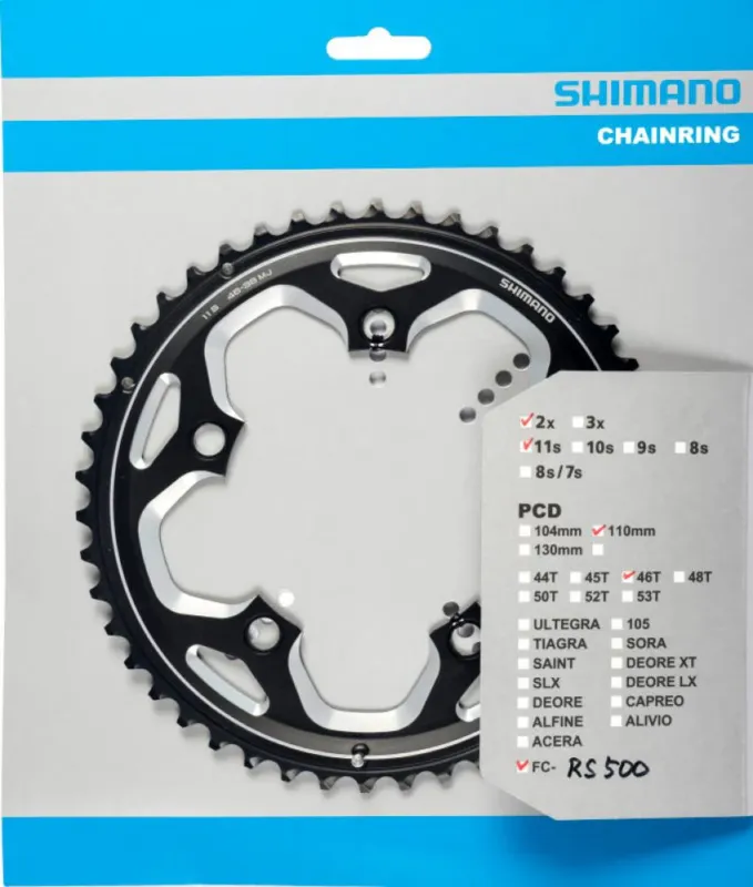 Billig SHIMANO Kettenblatt FC-RS500 46 Zähne Schwarz - Effiziente Performance für Rennräder