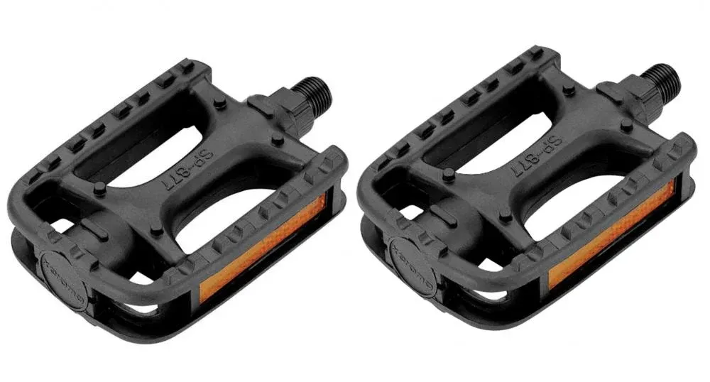 Online Kaufen Longus Pedal SP-877 schwarz - robustes Aluminium-Pedal mit rutschfester Oberfläche, CrMo-Achse, Kugellager, Reflektoren gemäß StVZO
