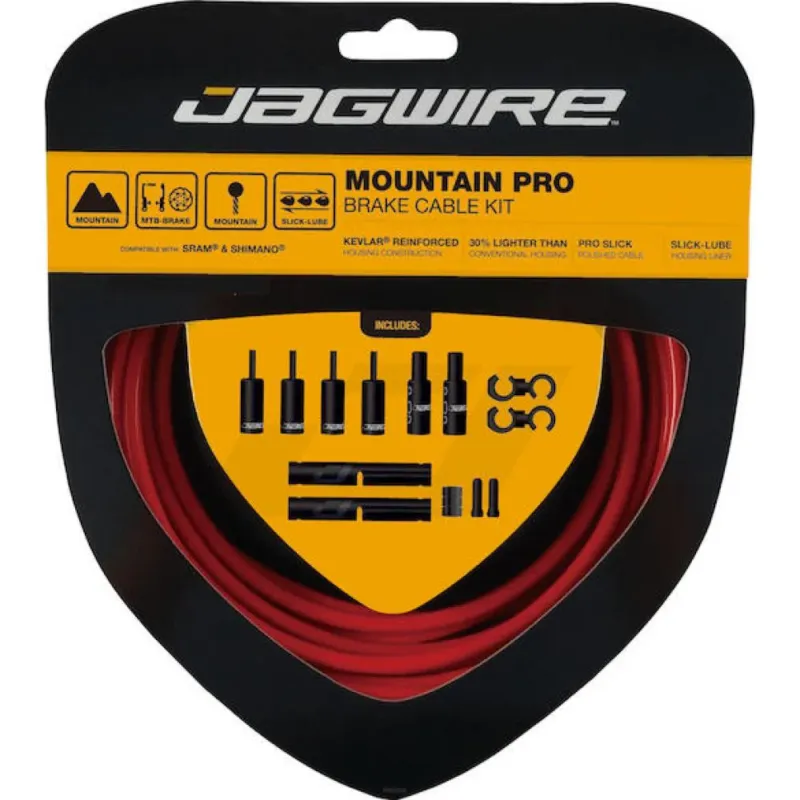 Jagwire Mountain Pro Bremszugset Kevlarverstärkt Rot - MTB Bremskabel mit Slick-Lube Neuheit