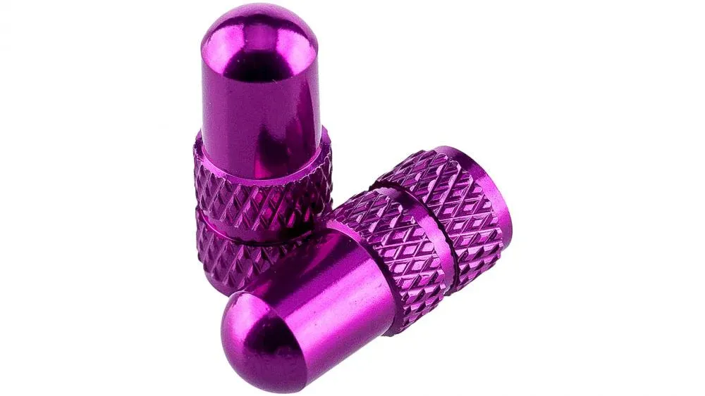 Geprüft Deity Presta-Ventilkappen Purple - CNC-gefräst aus 6061 T6 Aluminium, gerändelter Griff, Paar, ultra-leicht