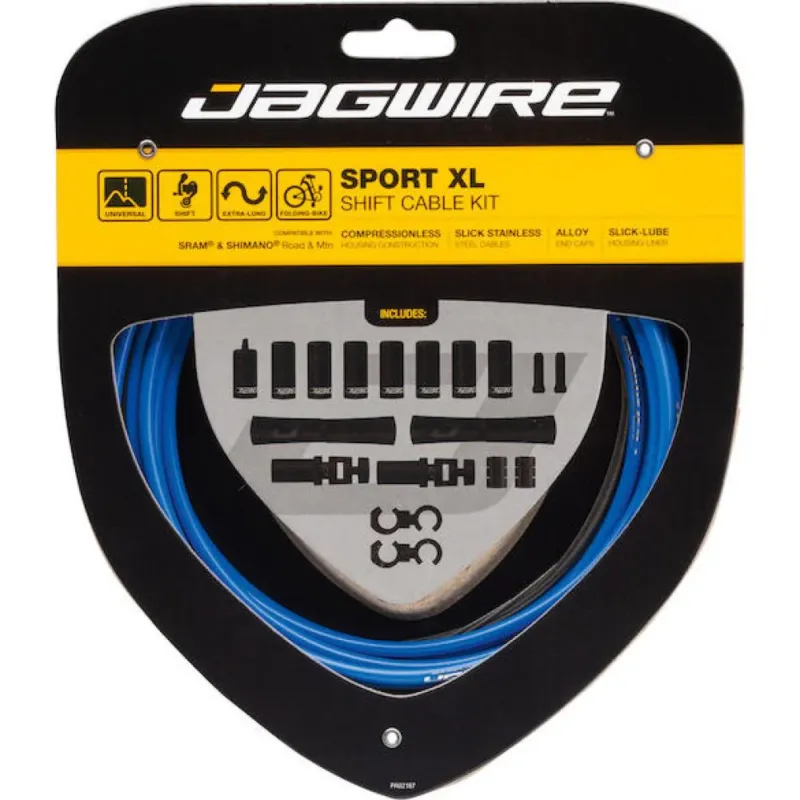Knallerangebot Jagwire Schaltzugset Road & Mountain Sport XL Blau - Extra-lange Außenhüllen für Road und MTB