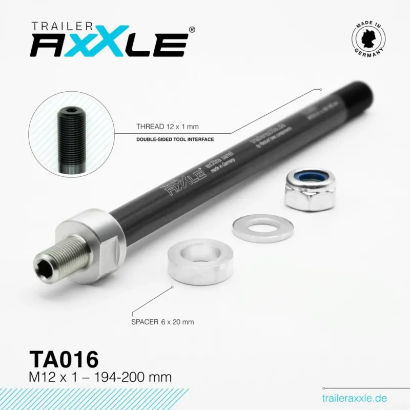 Must-Have Radoxx Trailer AxXle TA016 Steckachse M12x1,0 194-200 mm - TÜV-geprüft, Made in Germany