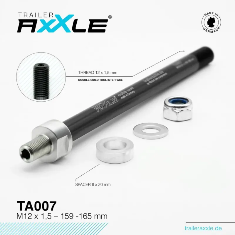 Sonderangebot RADOXX Trailer AxXle TA007 Steckachse M12x1,5 159-165mm - TÜV-geprüft, Made in Germany