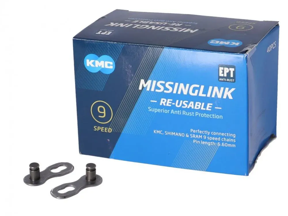 Sonderaktion KMC MissingLink 9R EPT Kettenschloss 9-fach silber - 40 Stück mit Anti-Rost-Technologie - Kettenverschlussglied