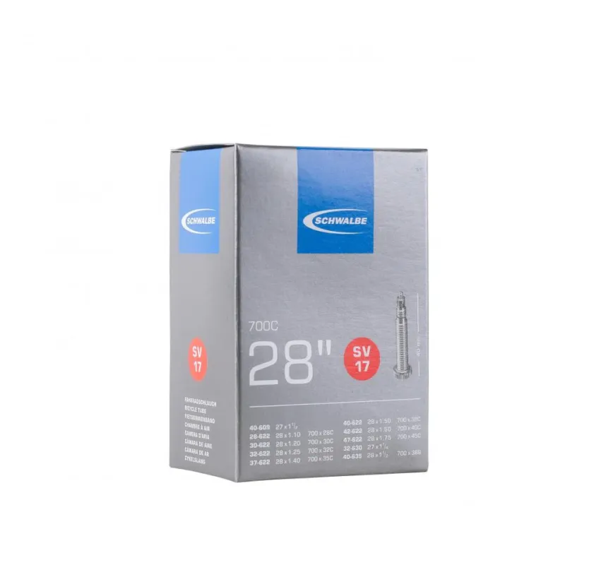 Aktuell Schwalbe SV17 Fahrradschlauch 28" (700C), 40 mm Sclaverandventil, Reifenbreiten 28-47 mm (28x1.10-1.75"), extrem luftdruckstabil und langlebig