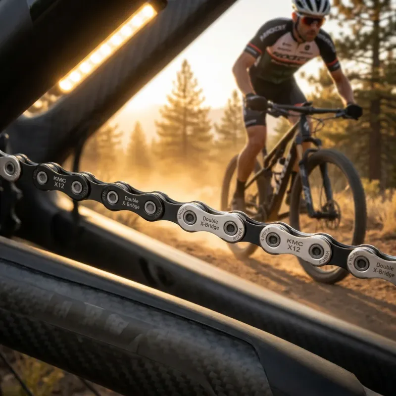 Aktuell KMC X12 Fahrradkette 12-fach, 126 Glieder, gewachst - Schwarz/Silber für Shimano, SRAM, Campagnolo