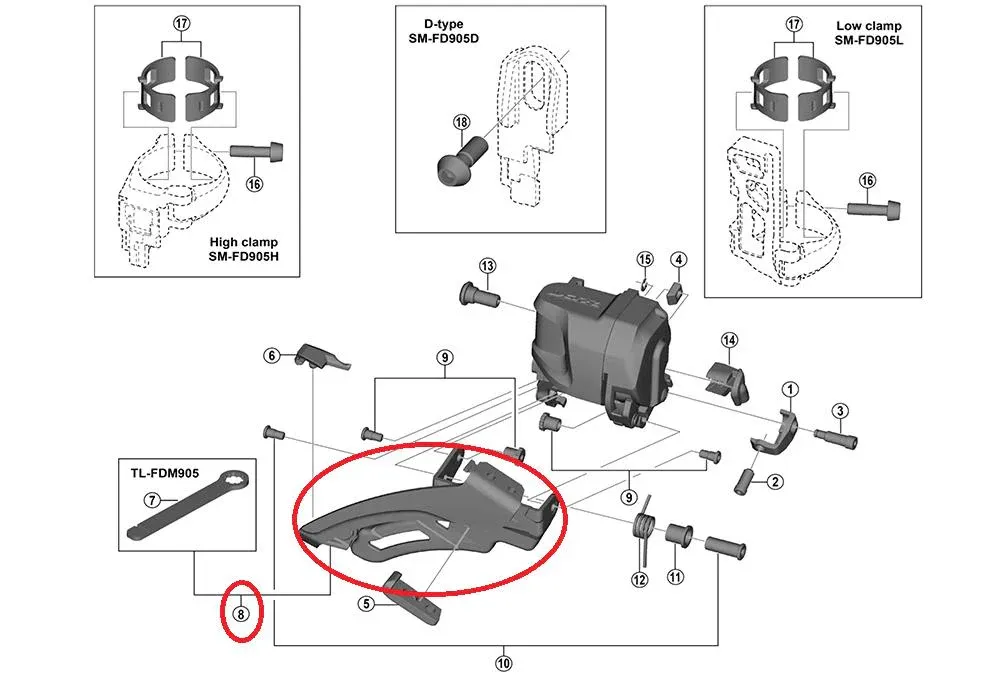 SHIMANO KETTENFÜHRUNG F.WERK.FD-M9050 - Di2 XTR Umwerfer Führung, ca. 35 g Super-Preis