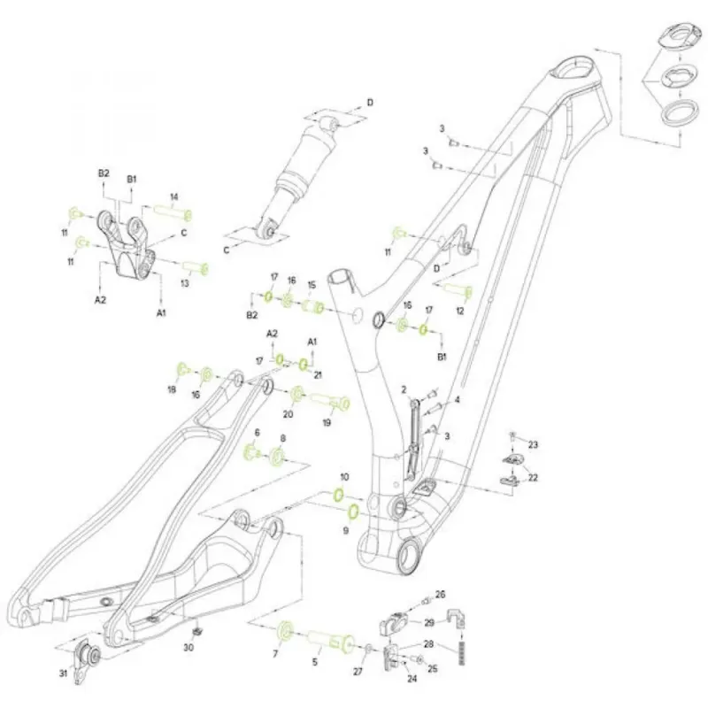 Günstig Merida Bolzenkit inkl. Federbeinbolzen f. NINETY-SIX CF MY21 - präzises Suspension-Setup für Rahmen in Größe CF MY21