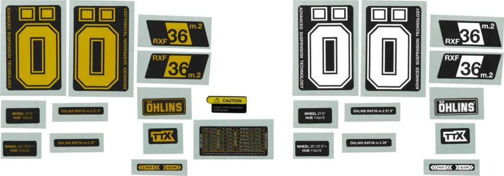 Wochenendangebot ÖHLINS Aufklebersatz für RXF36 m.2 Federgabel - yellow-white