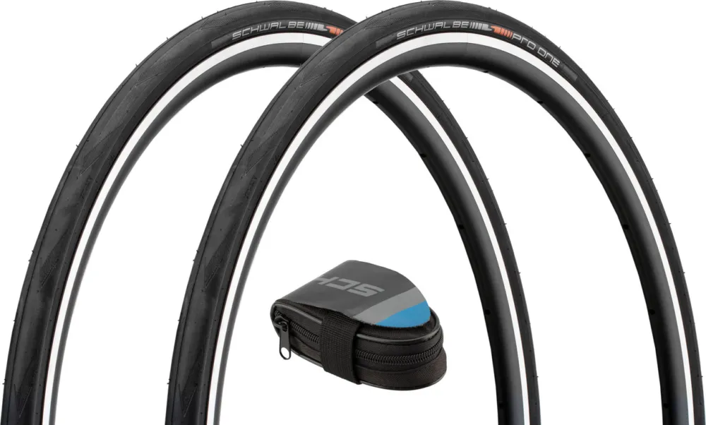 Schwalbe Pro One Evolution 28" Faltreifen 2er Set mit Rennrad Satteltasche - schwarz | 28 " | 28-622 Abverkauf