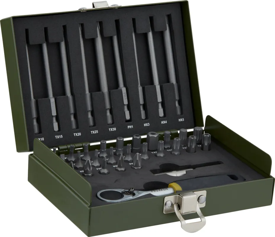 Jetzt Kaufen Proxxon 1/4" Feinmechanikersatz mit MICRO-Bit-Ratsche 36-teilig - schwarz-silber