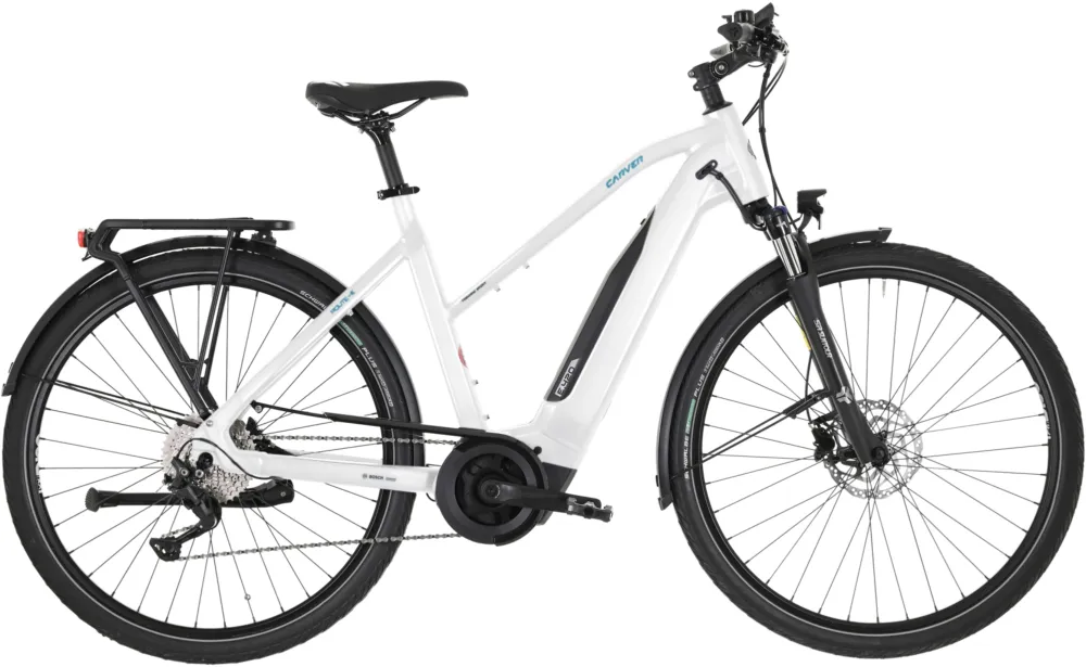 Zertifiziert Carver Route E.420 - 500 Wh - 28 Zoll - Trapez - white/grey/light-blue - Größe 50 CM